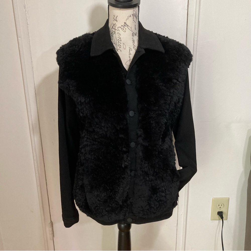 L'AGENCE Kirke Black Shearling Vest Black Denim Jacket Button Front Coat NWT